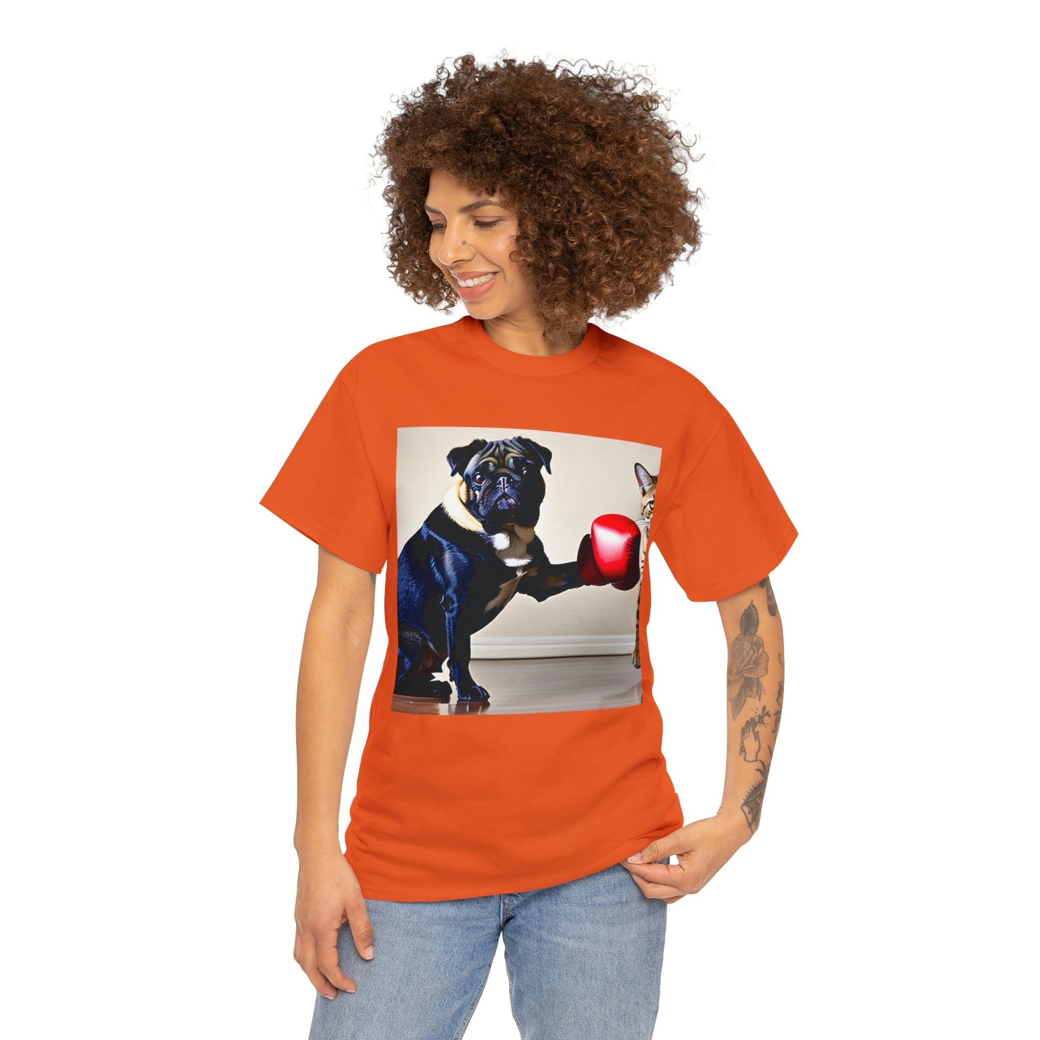 Pug over Cat Unisex Heavy Cotton Tee - New Generation Ts