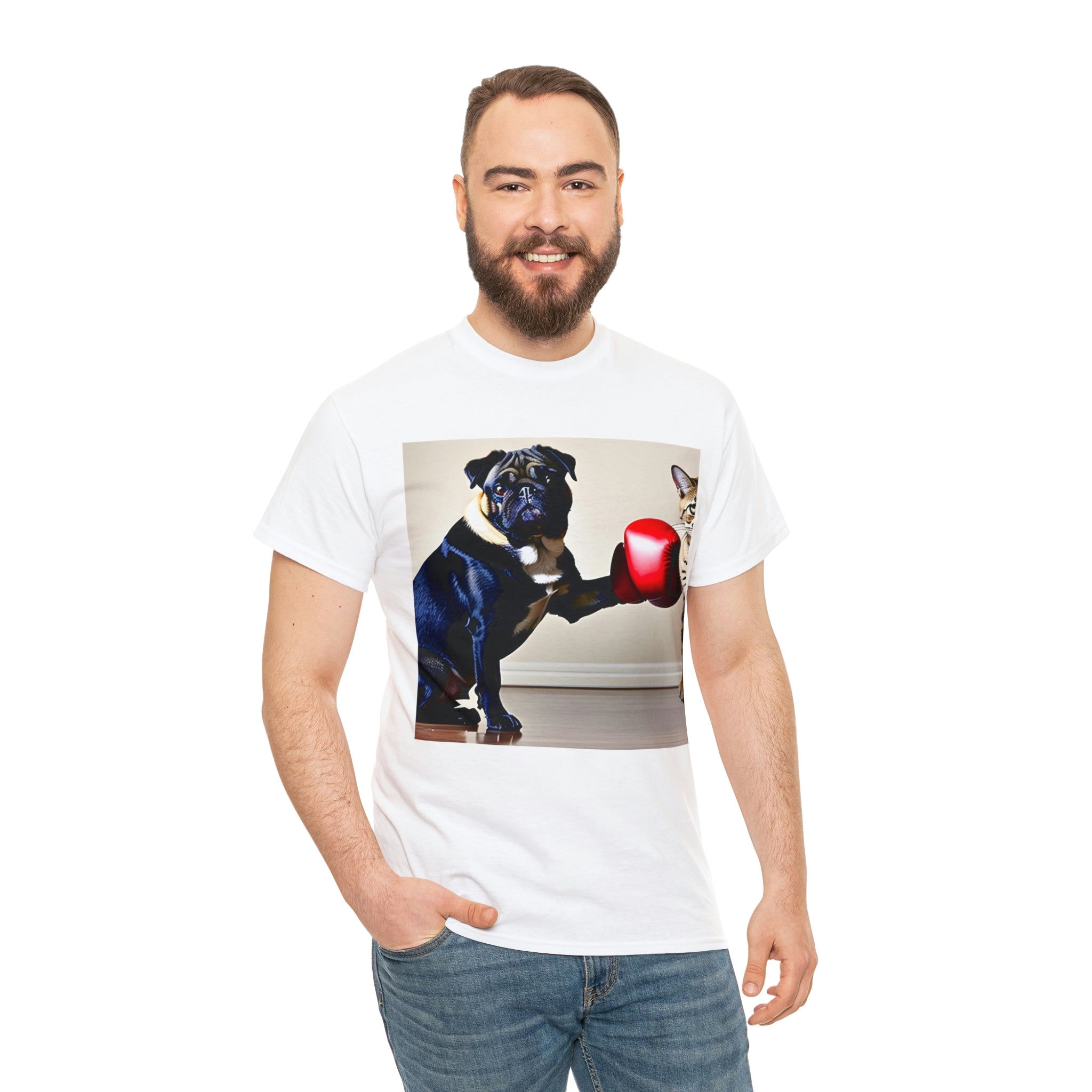 Pug over Cat Unisex Heavy Cotton Tee - New Generation Ts