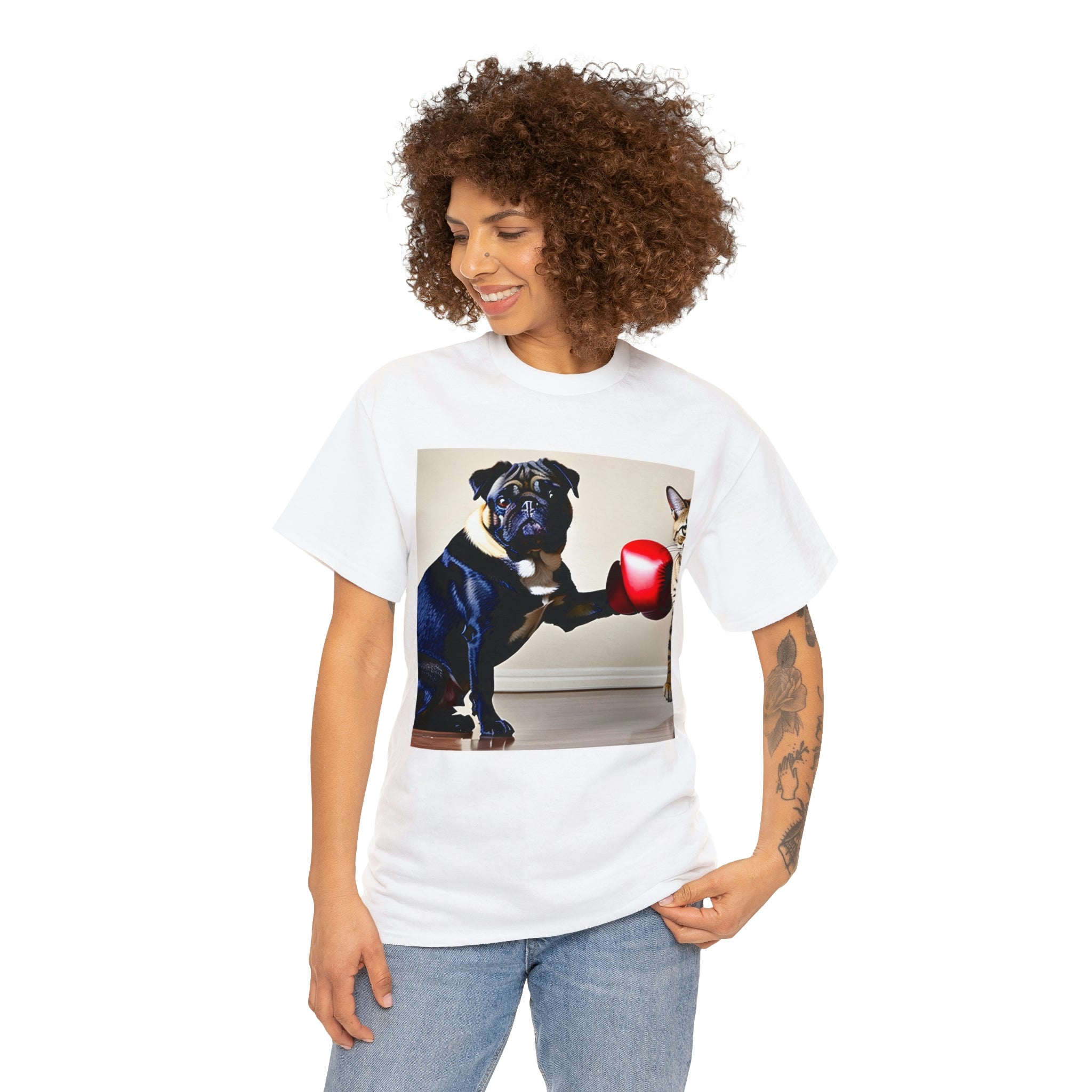 Pug over Cat Unisex Heavy Cotton Tee - New Generation Ts