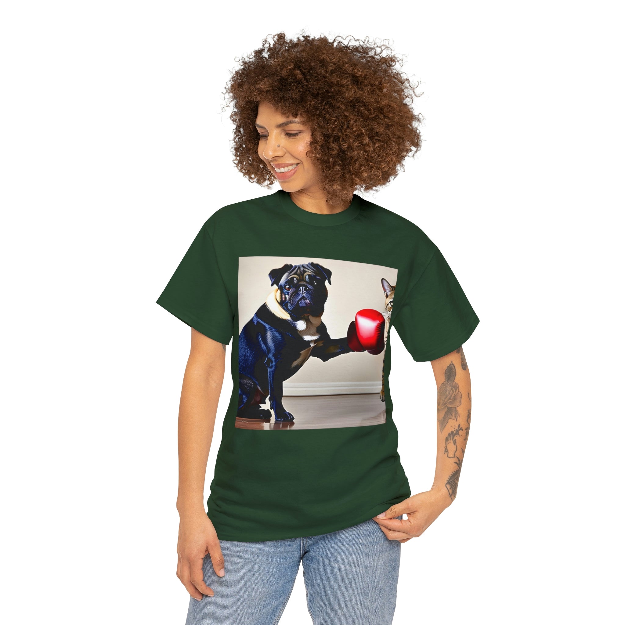 Pug over Cat Unisex Heavy Cotton Tee - New Generation Ts