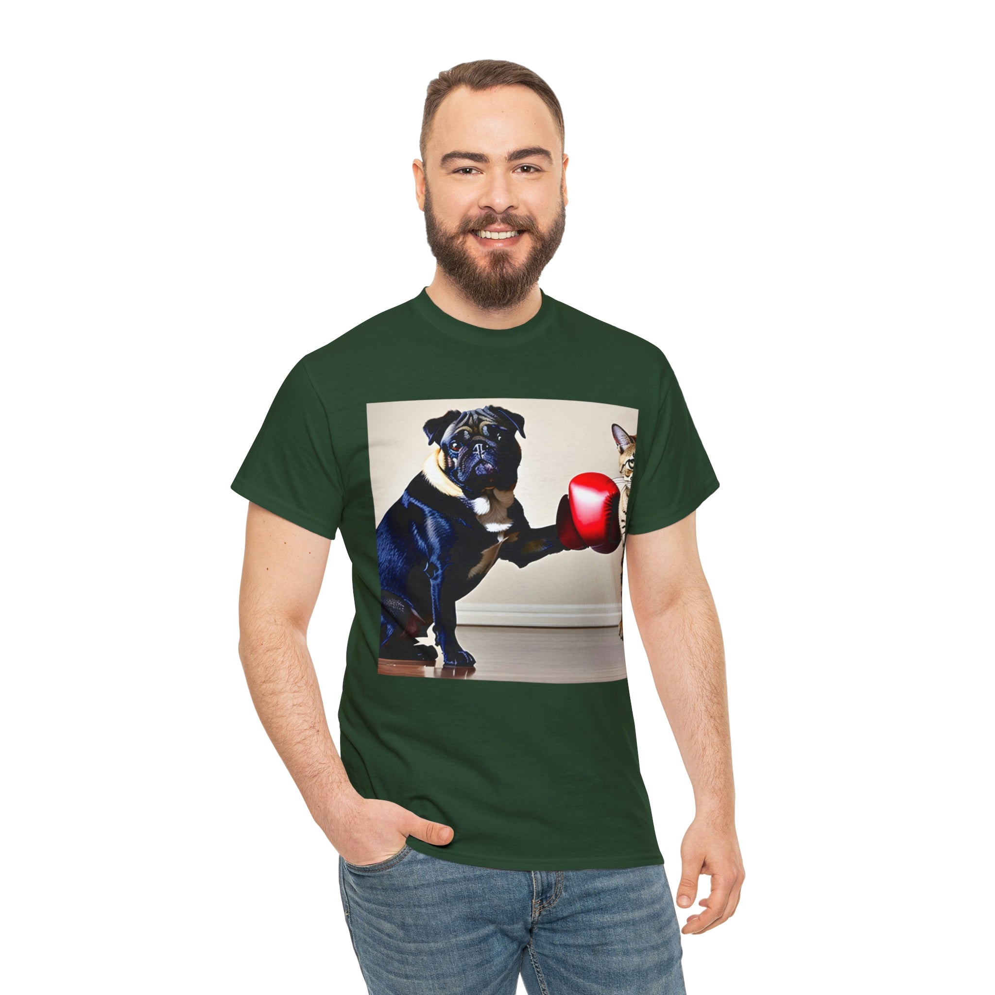 Pug over Cat Unisex Heavy Cotton Tee - New Generation Ts