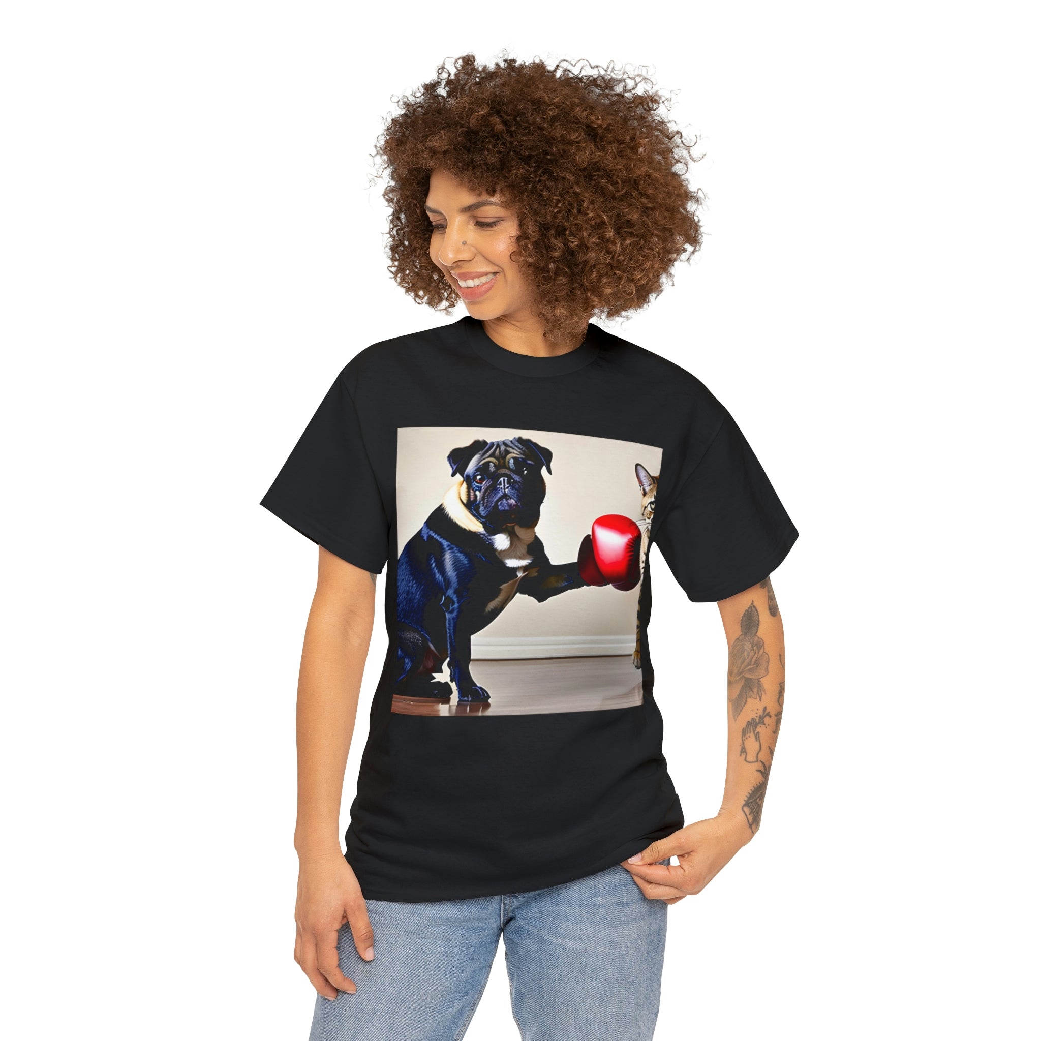 Pug over Cat Unisex Heavy Cotton Tee - New Generation Ts